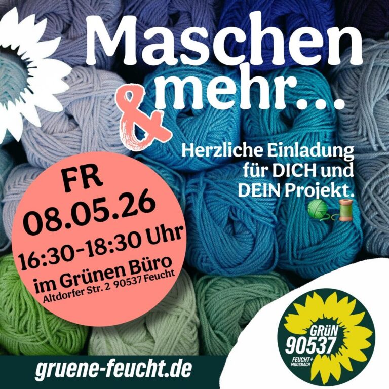 Maschen und mehr – der Stricktreff im Grünen Büro findet diesen Monat am 08.05. und am 22.05. statt